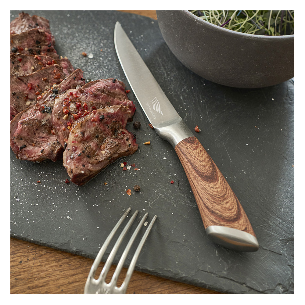 Set de 4 couteaux à steak tout inox effet bois