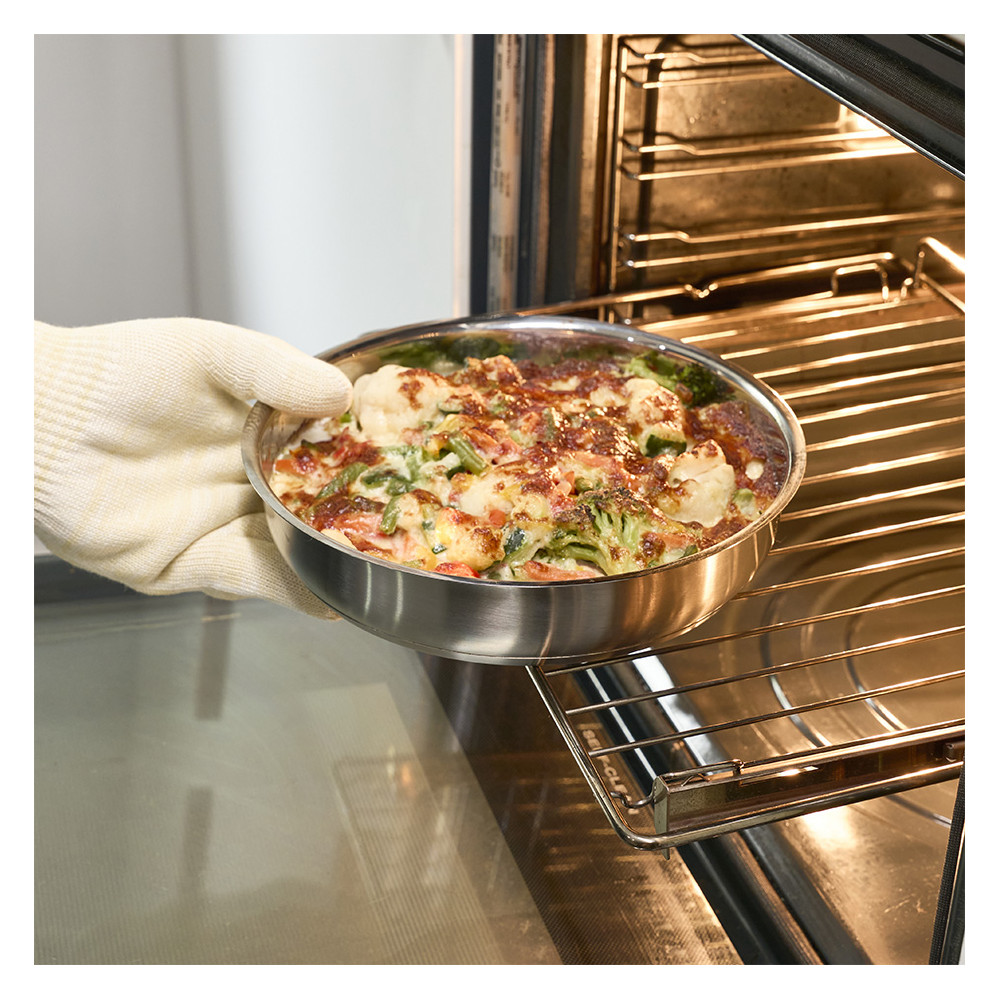 Lot de 3 poêles tout inox + 1 manche amovible