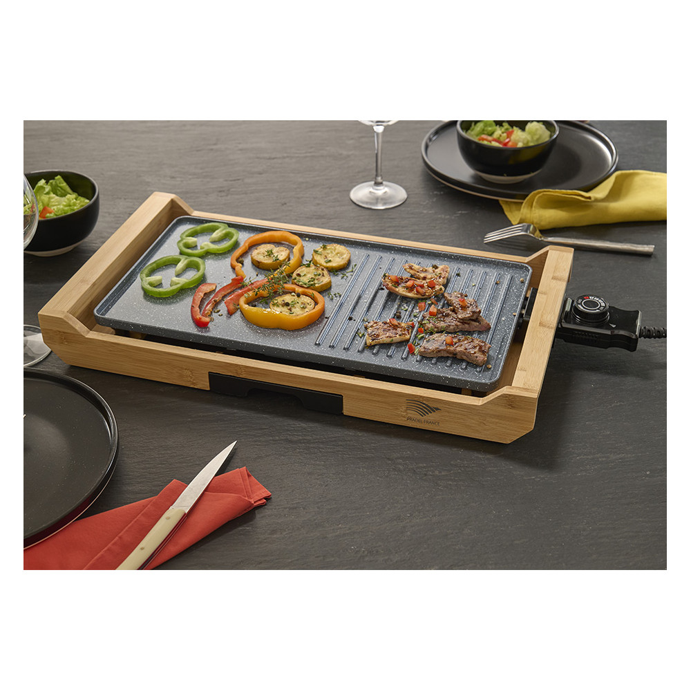 Plancha grill électrique support bambou